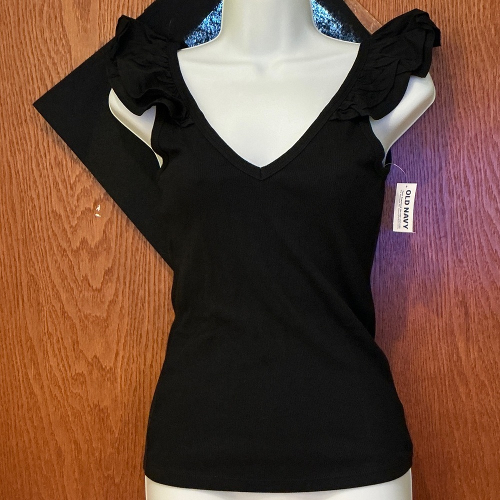 Old Navy Black V-Neck Ruffle Sleeve Blouse